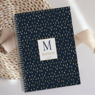 Navy Gold Raindrop Modern Trendy Monogram Planner
