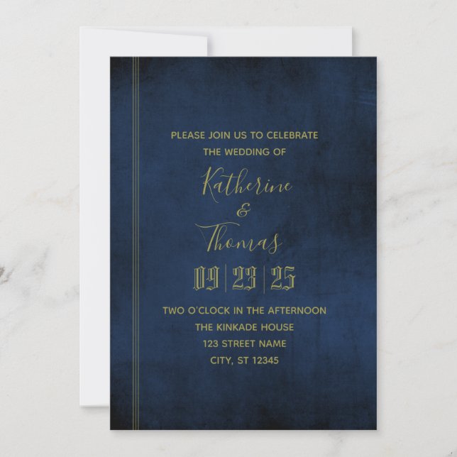 Navy & Gold Regal Wedding Invitation (Front)