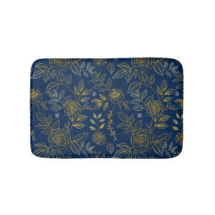 Navy & Gold Rose – Seamless Botanical Pattern Bath Mat
