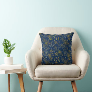 Navy & Gold Rose  – Seamless Botanical Pattern Cushion