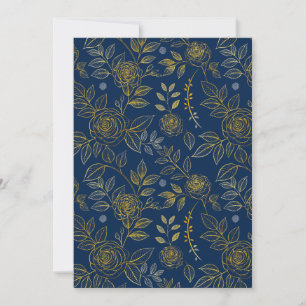 Navy & Gold Rose  – Seamless Botanical Pattern Invitation
