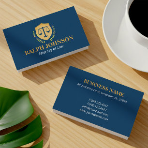 Navy Gold Scales Law Attorney Professional Business Card