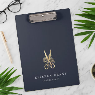 Navy & Gold Scissors Salon Logo Clipboard