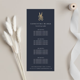 Navy & Gold Scissors   Salon Pricing or Services Rack Card