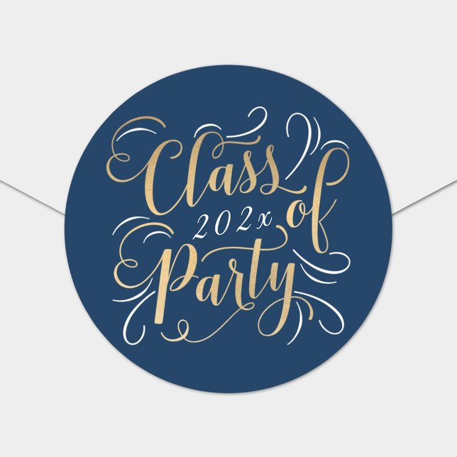 Navy Gold Script Class of 2026 Graduation Party Classic Round Sticker (Creator Uploaded)