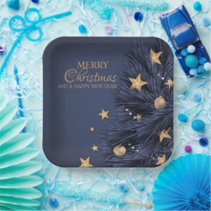 Navy Gold Simple Christmas Day 9" Square  Paper Plate
