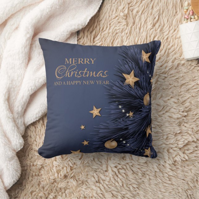 Navy Gold Simple Christmas Day Throw Pillow 16"  (Blanket)