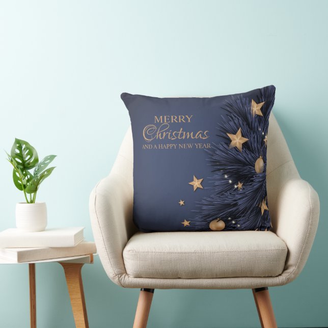 Navy Gold Simple Christmas Day Throw Pillow 20"  (Chair)