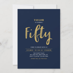 Navy & Gold Simple Fifty 50th Birthday Party Invitation