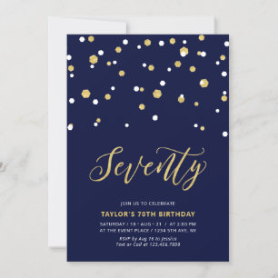 Navy & Gold Simple Seventy 70th Birthday Party Invitation