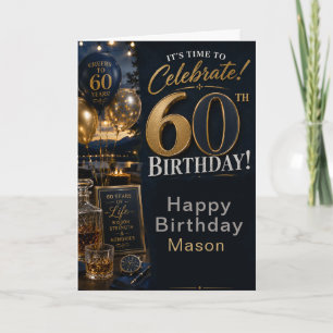 Navy Gold Sixtieth Birthday Party Card