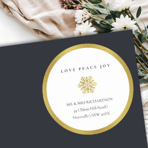 NAVY GOLD SNOW LIGHT STRING LOVE JOY PEACE ADDRESS CLASSIC ROUND STICKER