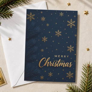 Navy Gold Snowflake Christmas Holiday Card