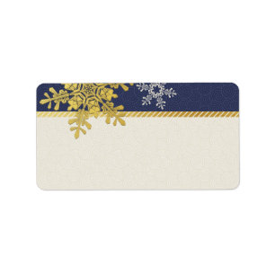 Navy Gold Snowflake Wedding Blank Address Labels