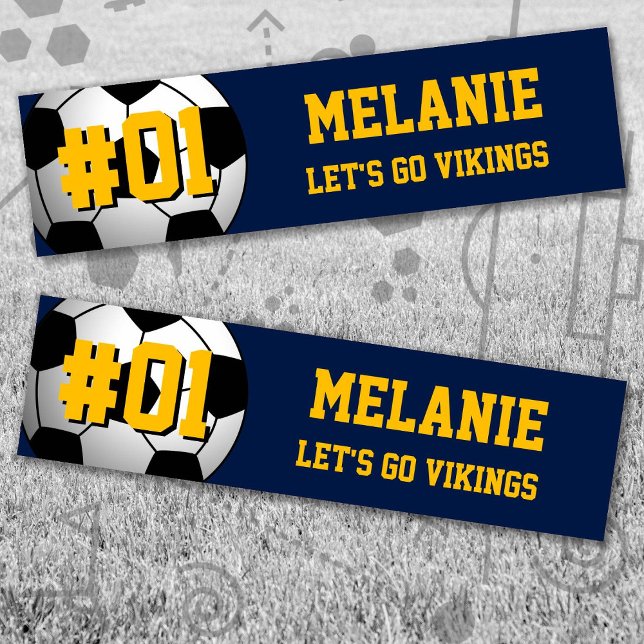 Navy Gold Soccer Team Bumper Sticker (Navy and Gold Soccer Let's Go Team Bumper Sticker. Celebrate your high school or college athlete.)