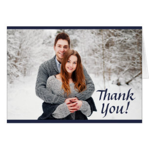 Navy & Gold Stardust, Photo Wedding Thank You Card