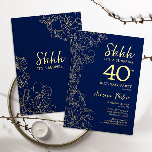 Navy Gold Surprise 40th Birthday Invitation