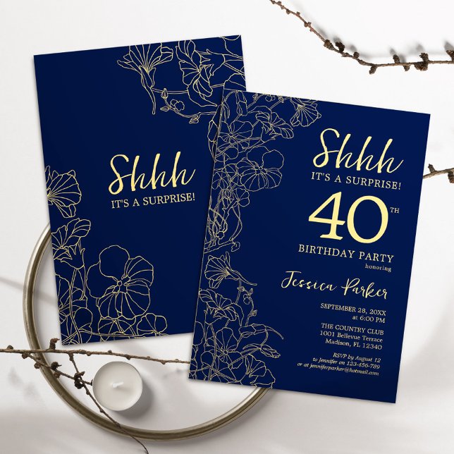 Navy Gold Surprise 40th Birthday Invitation (Creator Uploaded)