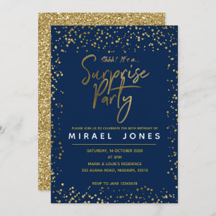 Navy & Gold Surprise Birthday Party Invitation car