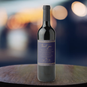 Navy Gold Thank You Intricate Design Wedding Favor Wine Label