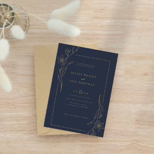 Navy Gold Theme Elegant Wedding Invitation