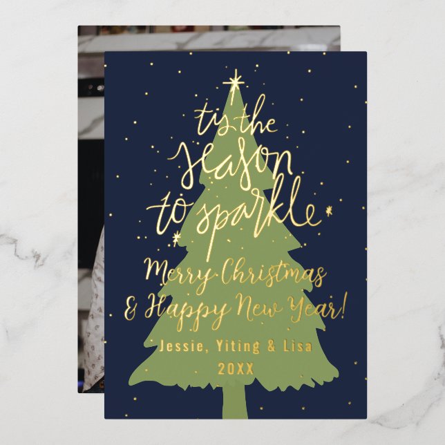 Navy Gold Tis The Season To Sparkle Christmas Tree (Front/Back)