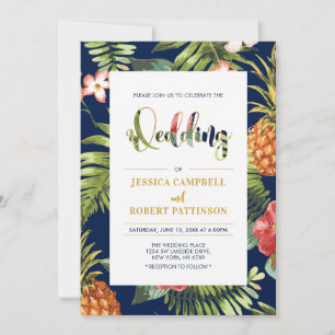 Navy & Gold Tropical Summer Wedding Invitation
