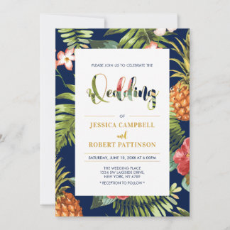 Navy & Gold | Tropical Summer Wedding Invitation