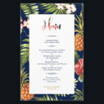 Navy & Gold | Tropical Summer Wedding Menu Card<br><div class="desc">This unique tropical wedding menu card features a beautiful tropical pattern with golden typography.</div>