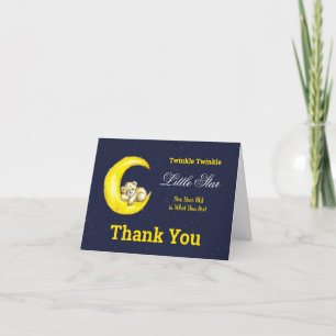 Navy Gold Twinkle Little Star 1st Birthday Thank You Card