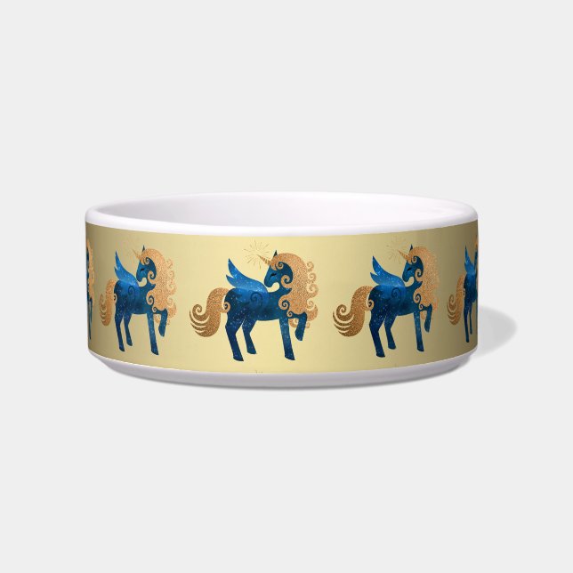 Navy Gold Unicorn Pet Feeding Bowl (Front)