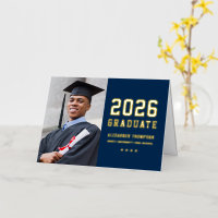 Navy Gold Varsity Graduation Photo Thank You