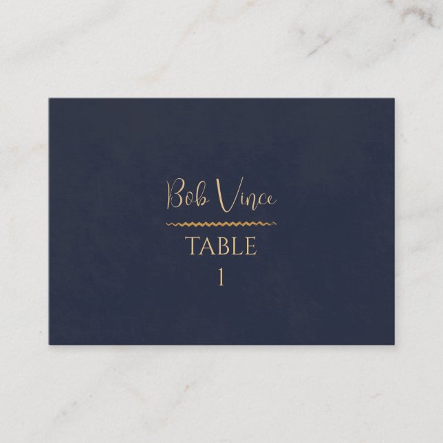 Navy & Gold Velvet Luxe Wedding Dining Table Place Card (Front)