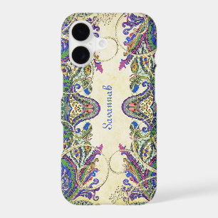 Navy Gold Vintage Peacock Paisley iPhone