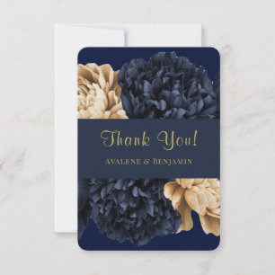Navy Gold Watercolor Peony Wedding Thank You Card