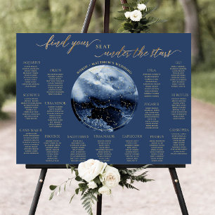 Navy, Gold Watercolor Table Seating Chart Sign
