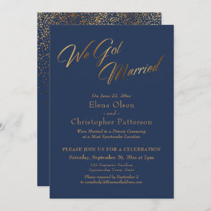 Navy & Gold We Got Married Confetti Reception Invitation