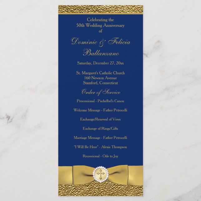 Navy Gold Wedding Anniversary Vow Renewal Program Programme (Front)