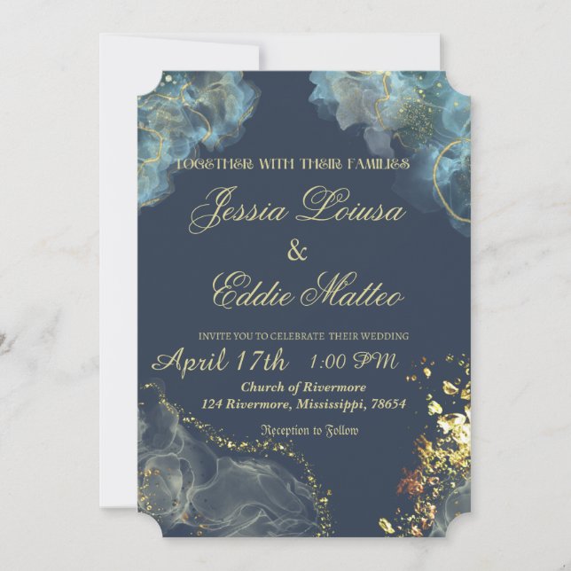 Navy & Gold Wedding Clam Shell Invitation (Front)