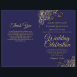 Navy & Gold Wedding Program Invitation Combo<br><div class="desc">This combination wedding invitation and program features an elegant navy blue and gold design with delicate faux foil curls and swirls in the corners. The front features the invitation, while the inside has the ceremony and bridal party details. The back has space for a thank you note. PLEASE NOTE: These...</div>