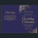 Navy & Gold Wedding Program Invitation Combo<br><div class="desc">This combination wedding invitation and program features an elegant navy blue and gold design with delicate faux foil curls and swirls in the corners. The front features the invitation, while the inside has the ceremony and bridal party details. The back has space for a thank you note. PLEASE NOTE: These...</div>