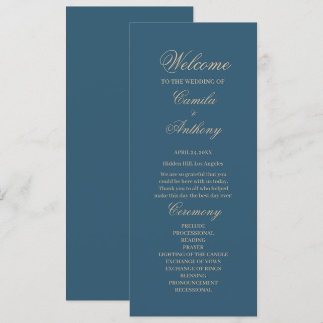 Navy Gold Wedding Programme (Front/Back)