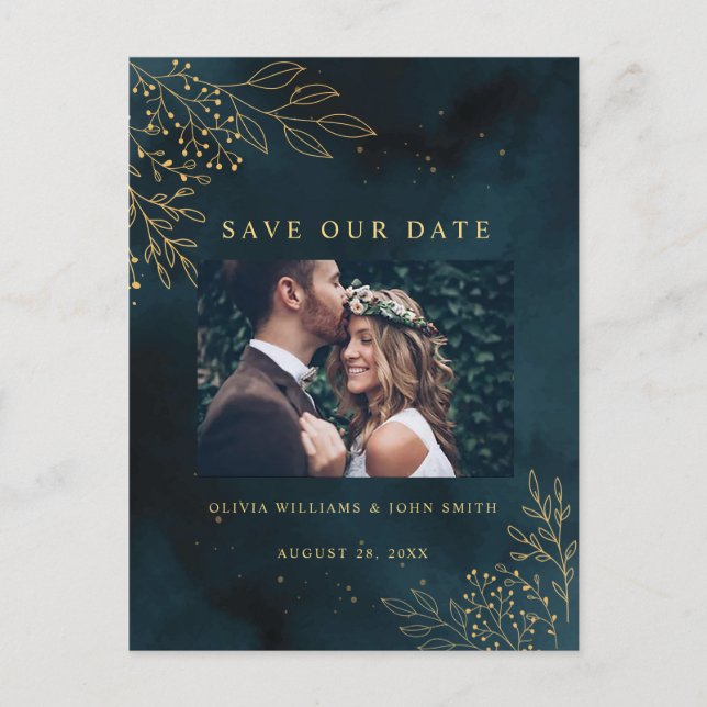 Navy Gold Wedding Stationery Template Postcard (Front)