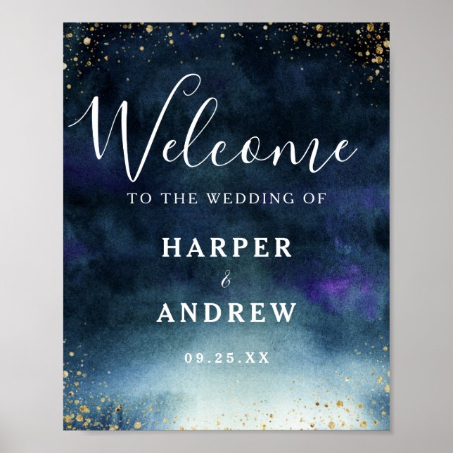 Navy Gold Wedding Welcome Sign (Front)