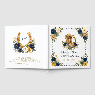 Navy Gold Western Horse Floral Charra Quinceañera Guest Book