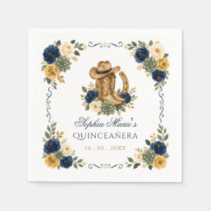 Navy Gold Western Horse Floral Charra Quinceañera Napkin