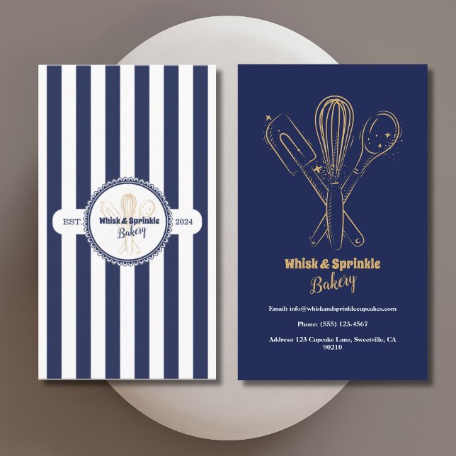 Navy & Gold Whisk Chef Catering Bakery  Business C Card (Creator Uploaded)