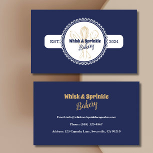 Navy & Gold Whisk Chef Catering Bakery  Business Card