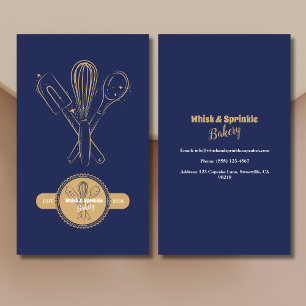 Navy & Gold Whisk Chef Catering Bakery  Business Card
