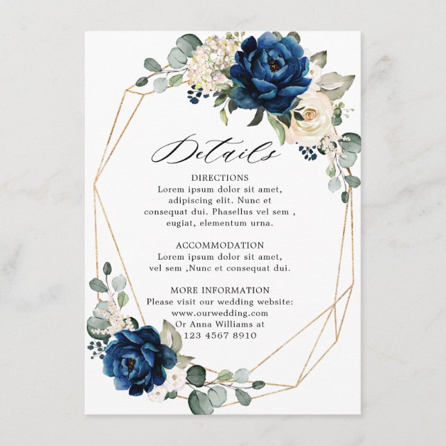 Navy Gold White Champagne Ivory Geometric Details Enclosure Card (Front)